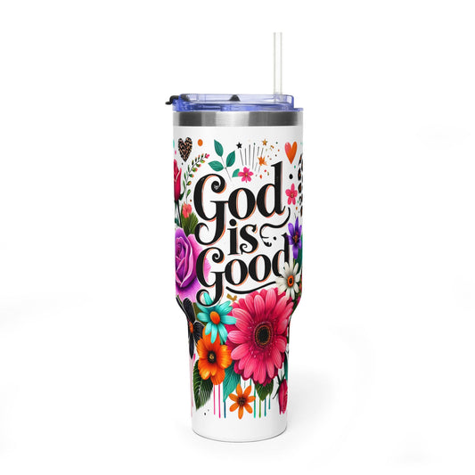 40oz Tumbler – "God Is Good" Floral Vacuum Insulated Drink Cup - Kim’s Signature Beauty & Accessories