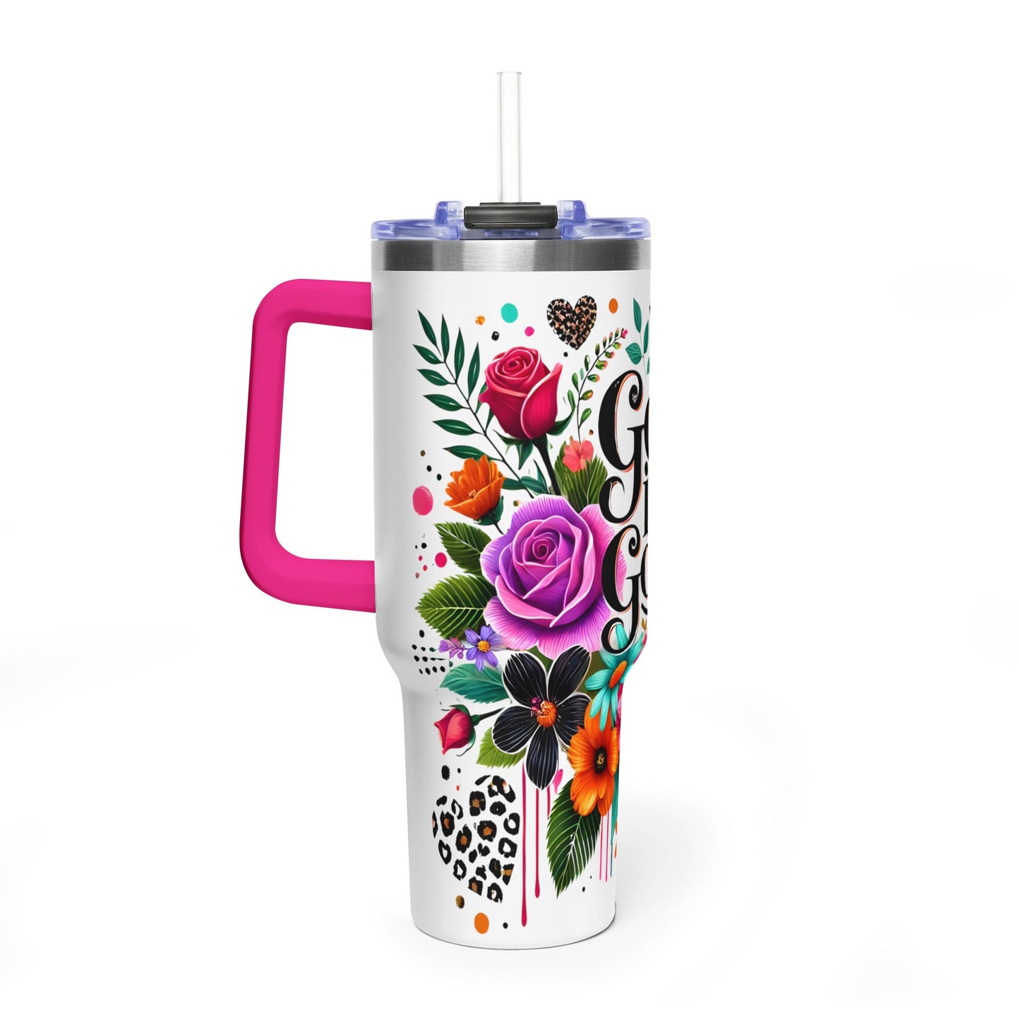40oz Tumbler – "God Is Good" Floral Vacuum Insulated Drink Cup - Kim’s Signature Beauty & Accessories