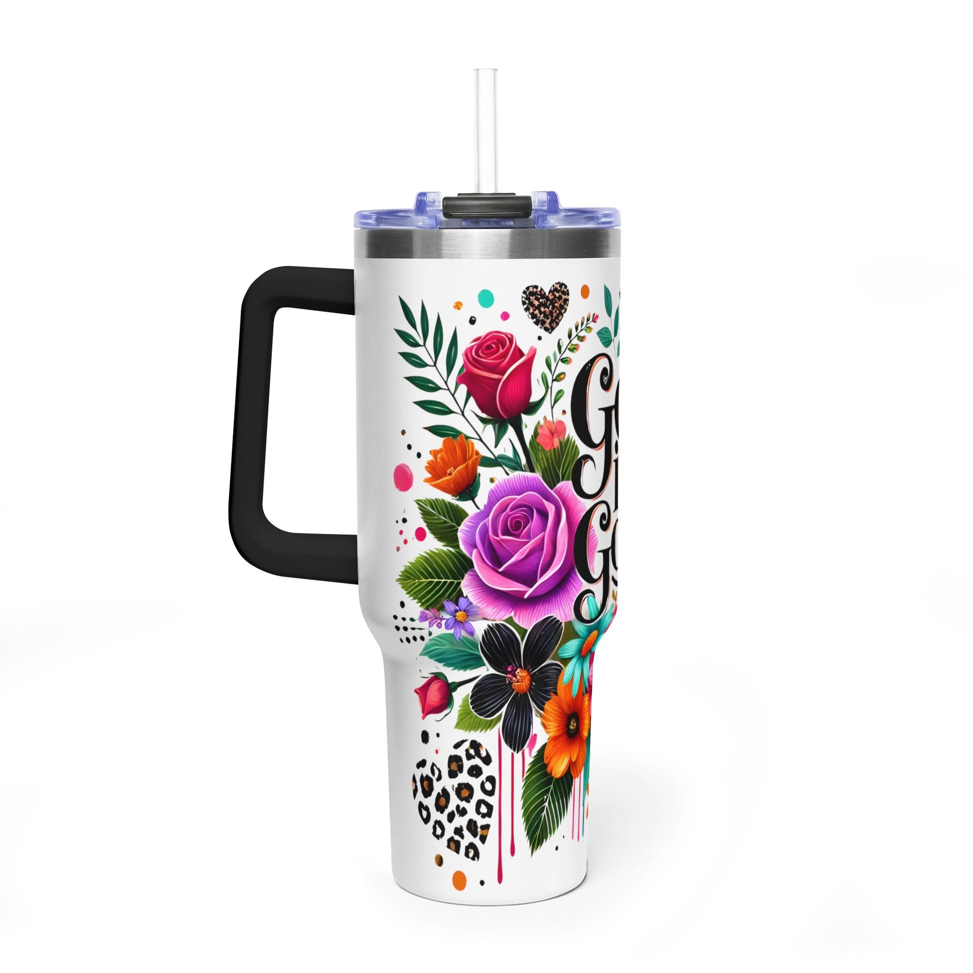 40oz Tumbler – "God Is Good" Floral Vacuum Insulated Drink Cup - Kim’s Signature Beauty & Accessories