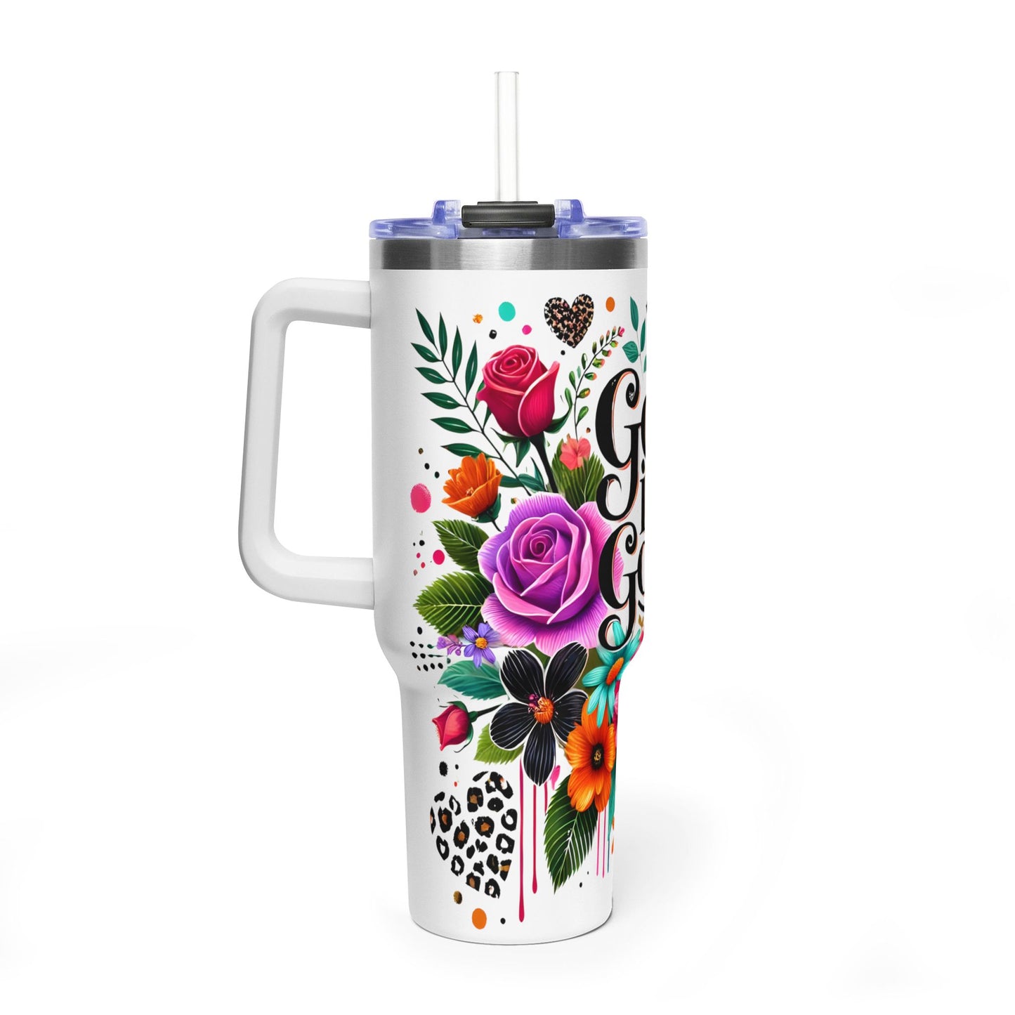 40oz Tumbler – "God Is Good" Floral Vacuum Insulated Drink Cup - Kim’s Signature Beauty & Accessories