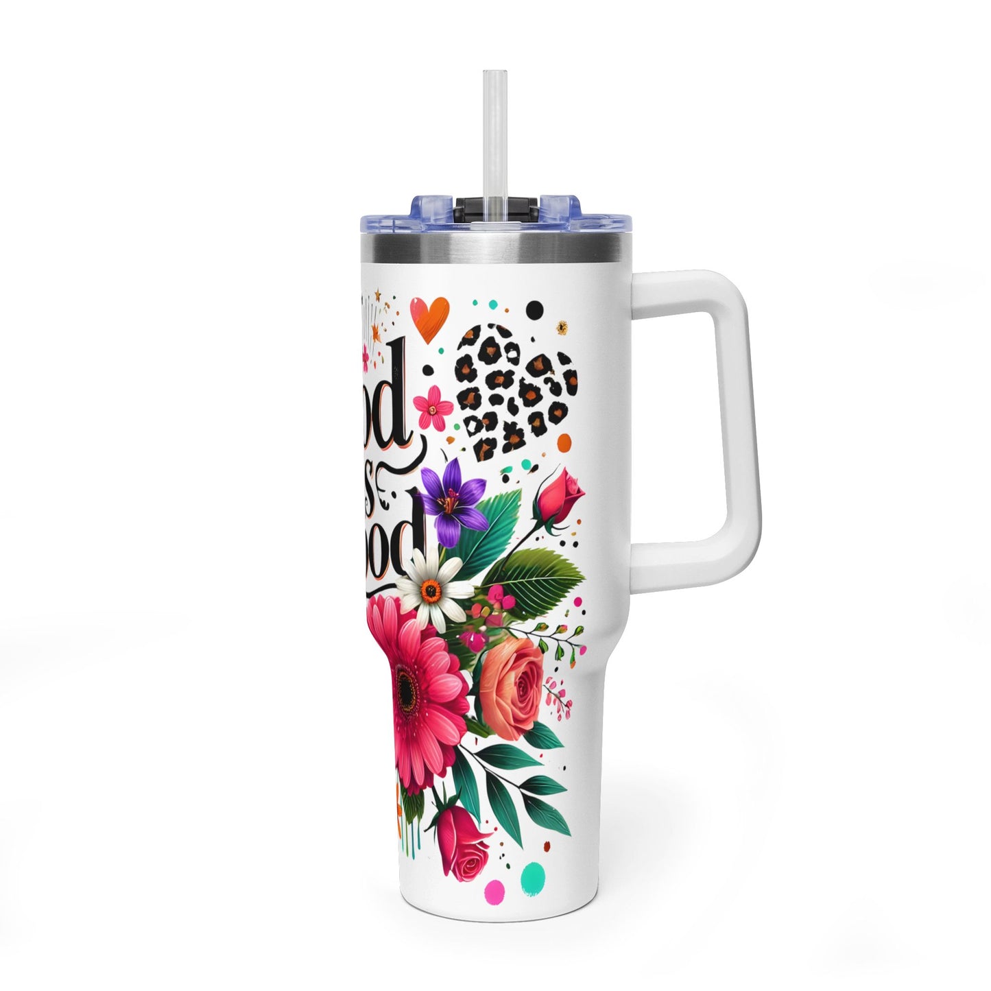 40oz Tumbler – "God Is Good" Floral Vacuum Insulated Drink Cup - Kim’s Signature Beauty & Accessories
