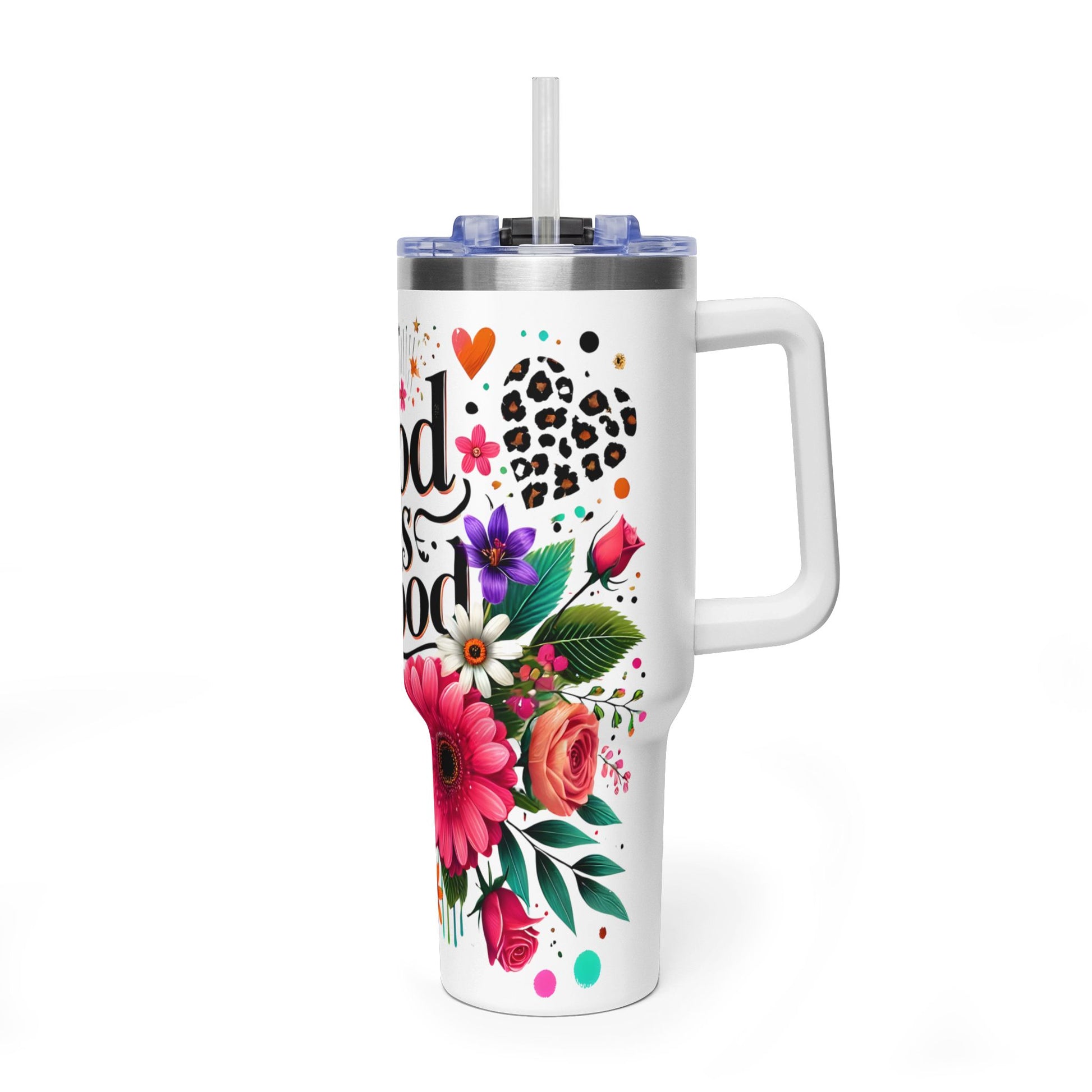 40oz Tumbler – "God Is Good" Floral Vacuum Insulated Drink Cup - Kim’s Signature Beauty & Accessories