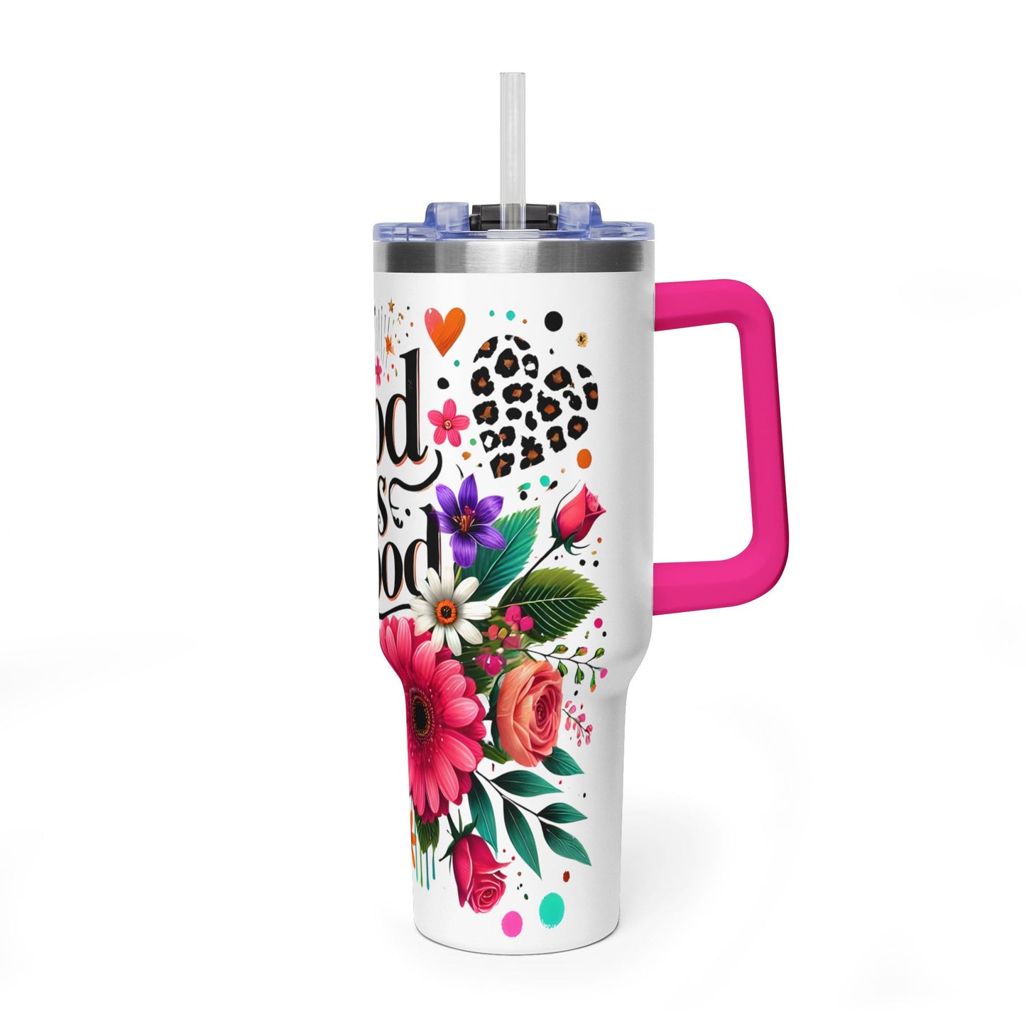 40oz Tumbler – "God Is Good" Floral Vacuum Insulated Drink Cup - Kim’s Signature Beauty & Accessories