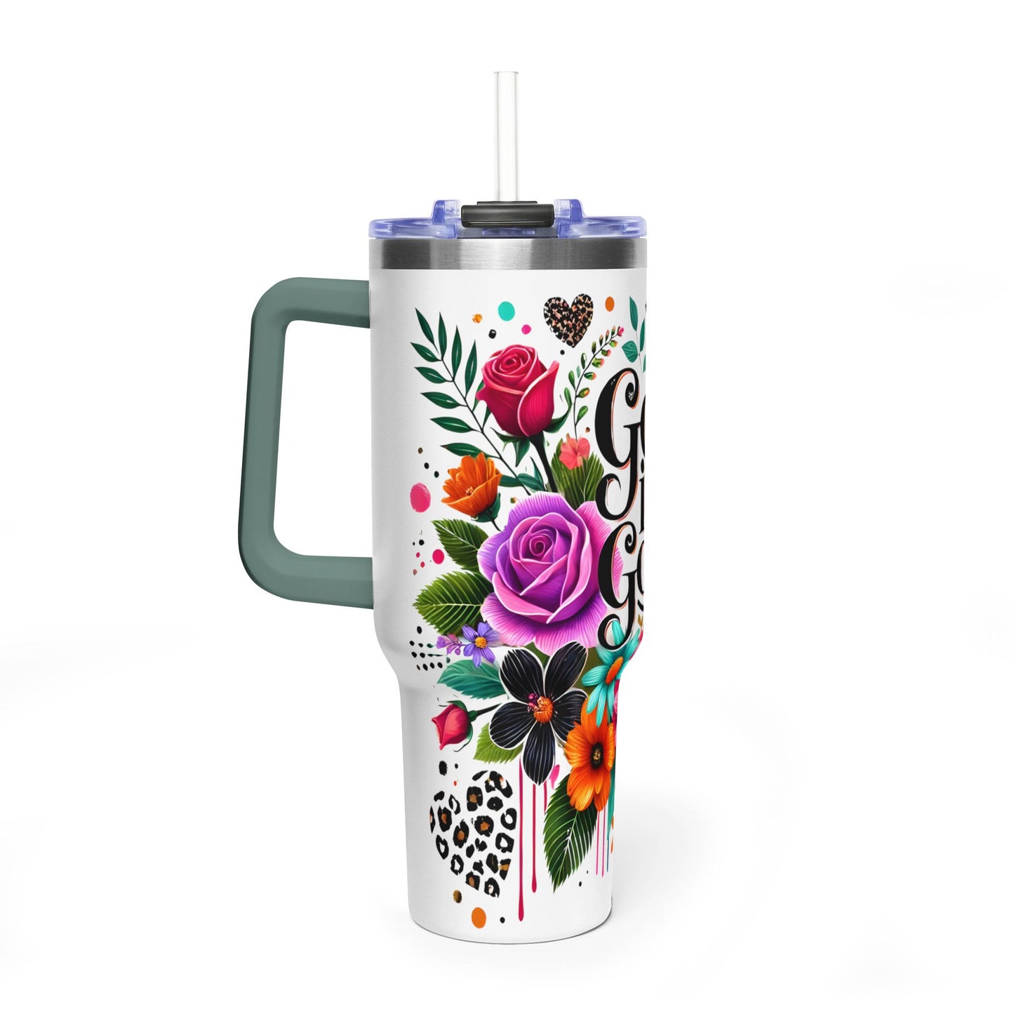 40oz Tumbler – "God Is Good" Floral Vacuum Insulated Drink Cup - Kim’s Signature Beauty & Accessories