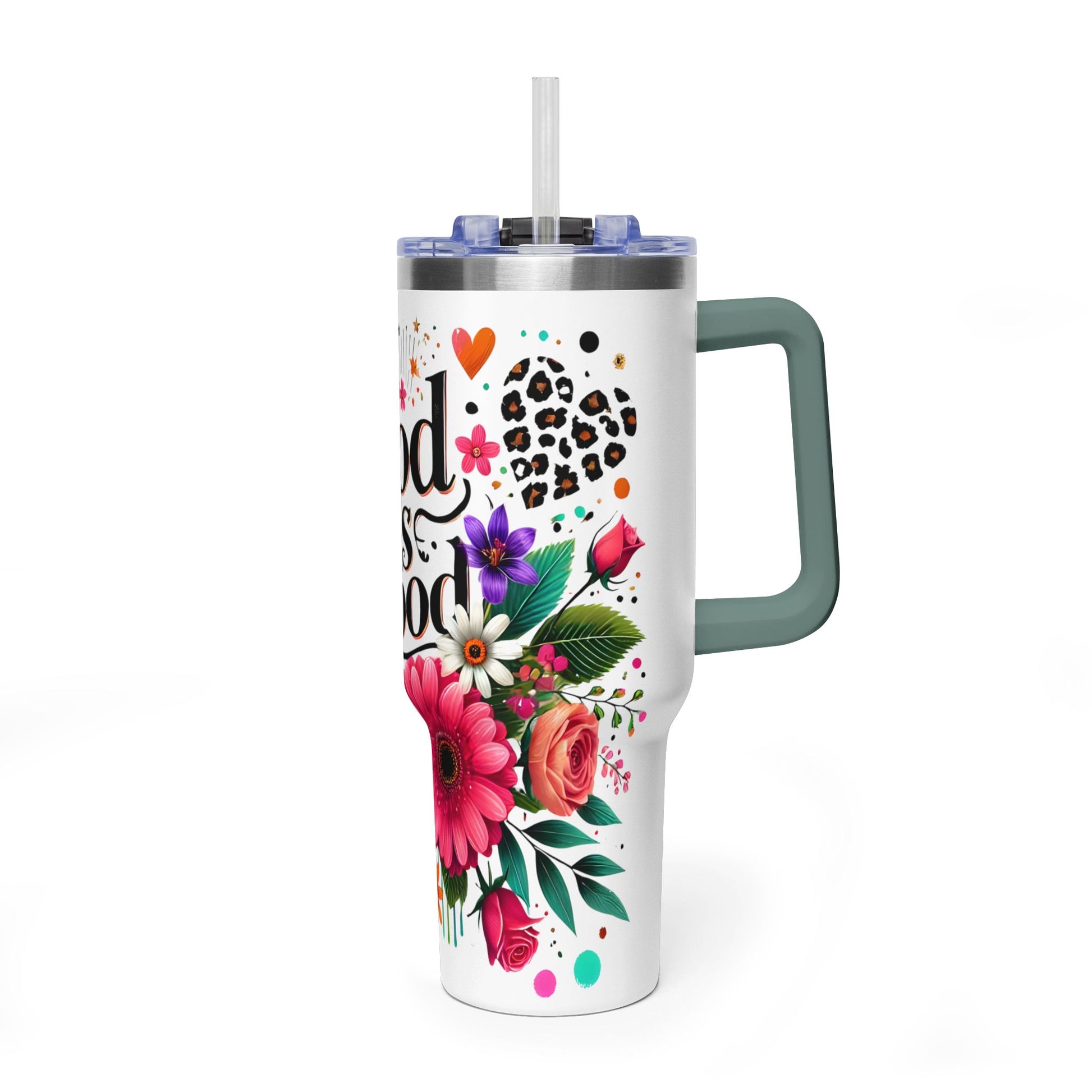 40oz Tumbler – "God Is Good" Floral Vacuum Insulated Drink Cup - Kim’s Signature Beauty & Accessories