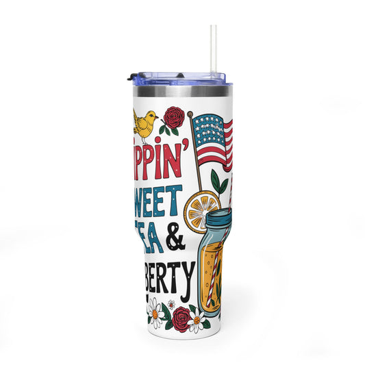 40oz Tumbler — "Sippin' Sweet Tea & Liberty" Patriotic Southern Travel Mug - Kim’s Signature Beauty & Accessories