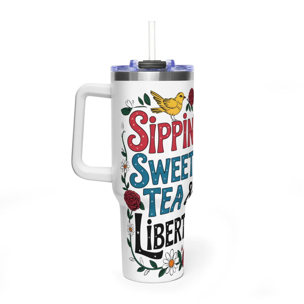 40oz Tumbler — "Sippin' Sweet Tea & Liberty" Patriotic Southern Travel Mug - Kim’s Signature Beauty & Accessories