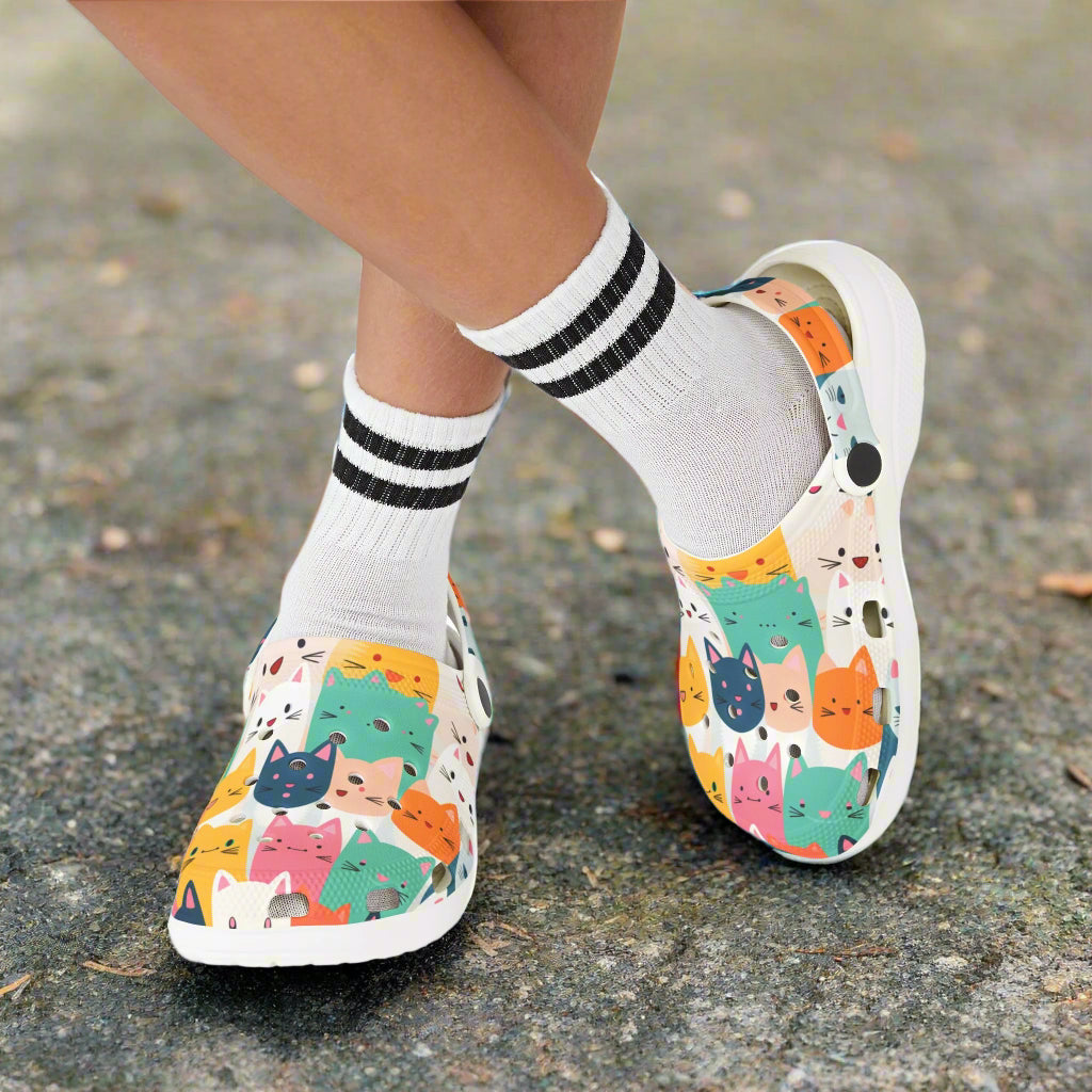 Colorful Cat Print Kids' Clogs - Fun Comfort for Playtime! - Kim’s Signature Beauty & Accessories    (Store description)