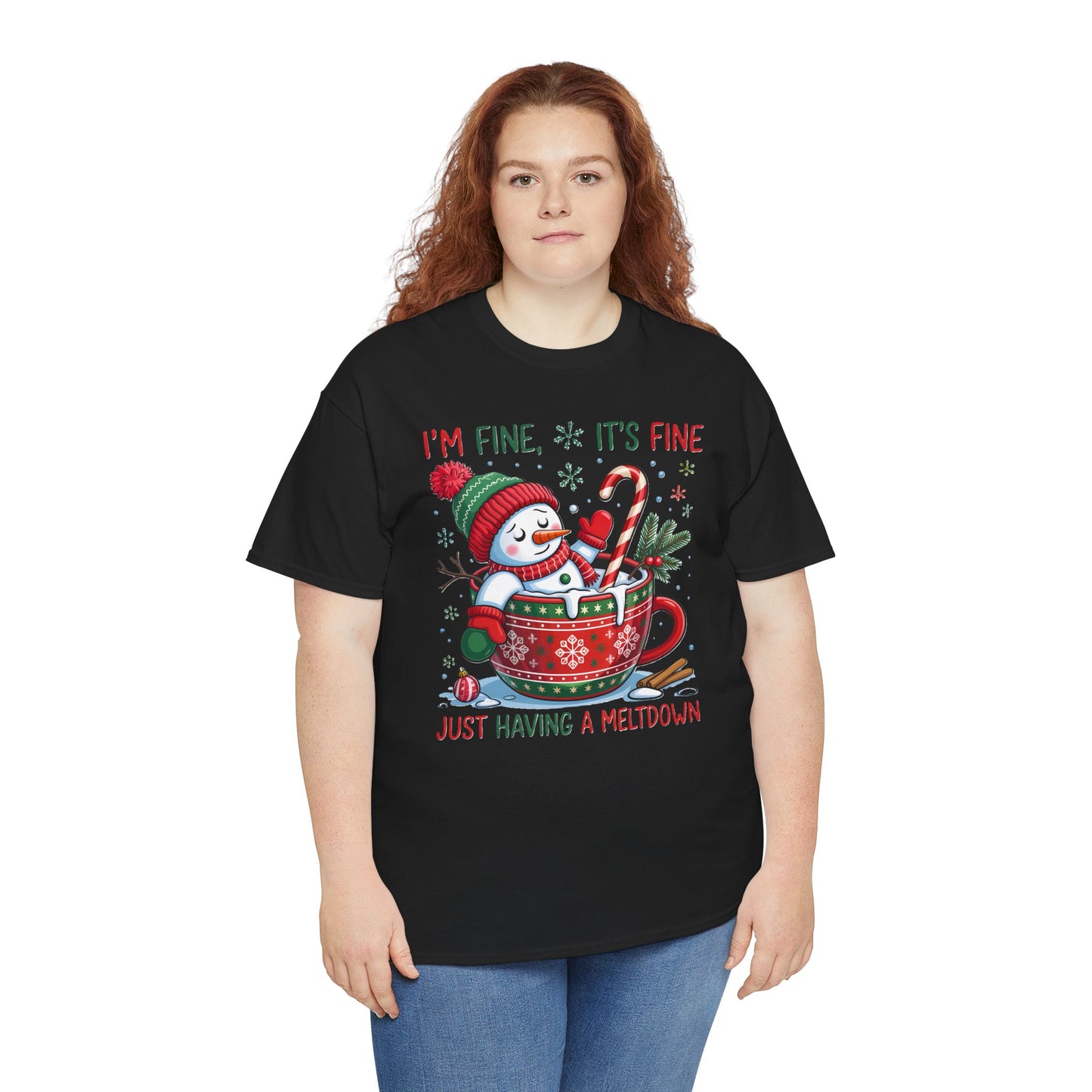 Festive Snowman Quote Tee - Unisex Heavy Cotton T-Shirt for Holiday Cheer - Kim’s Signature Beauty & Accessories    