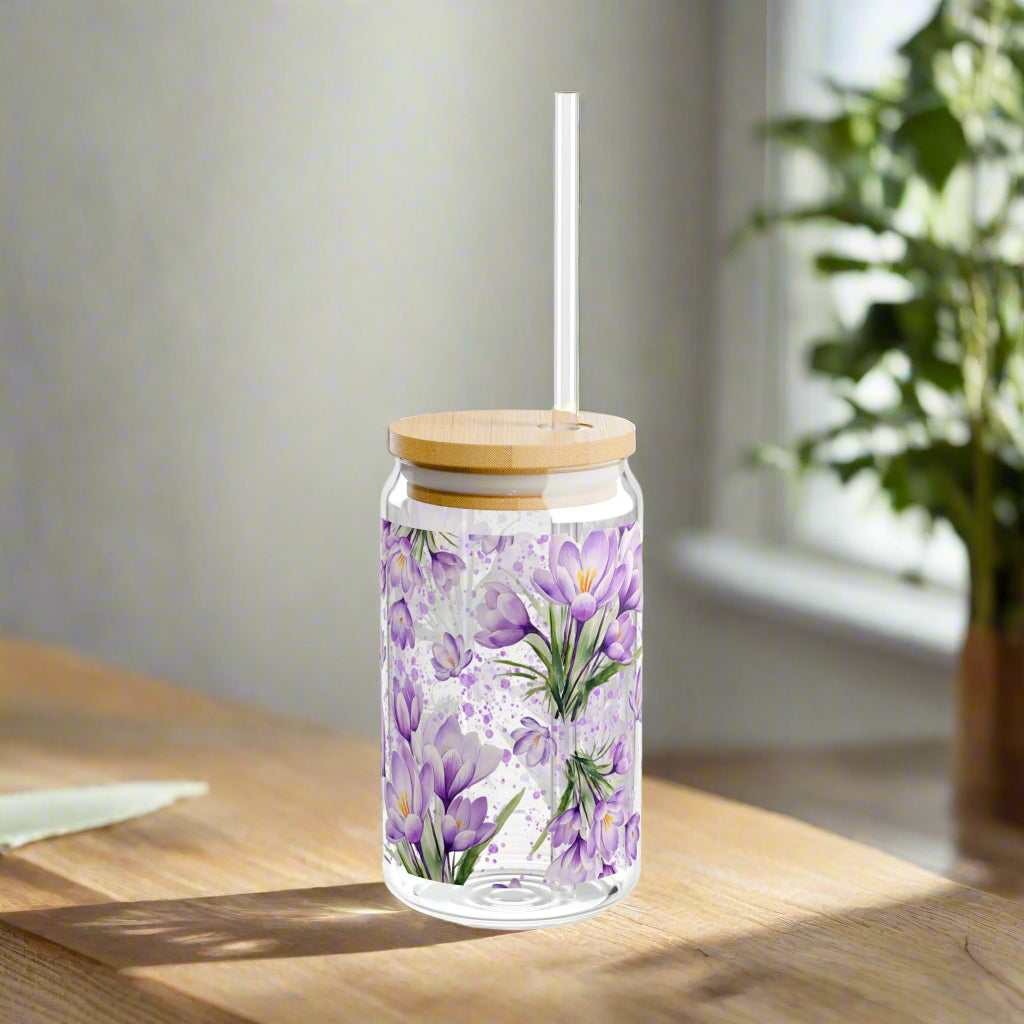 Lavender Flourishing Floral Sipper Glass, 16oz - Kim’s Signature Beauty & Accessories    (Store description)