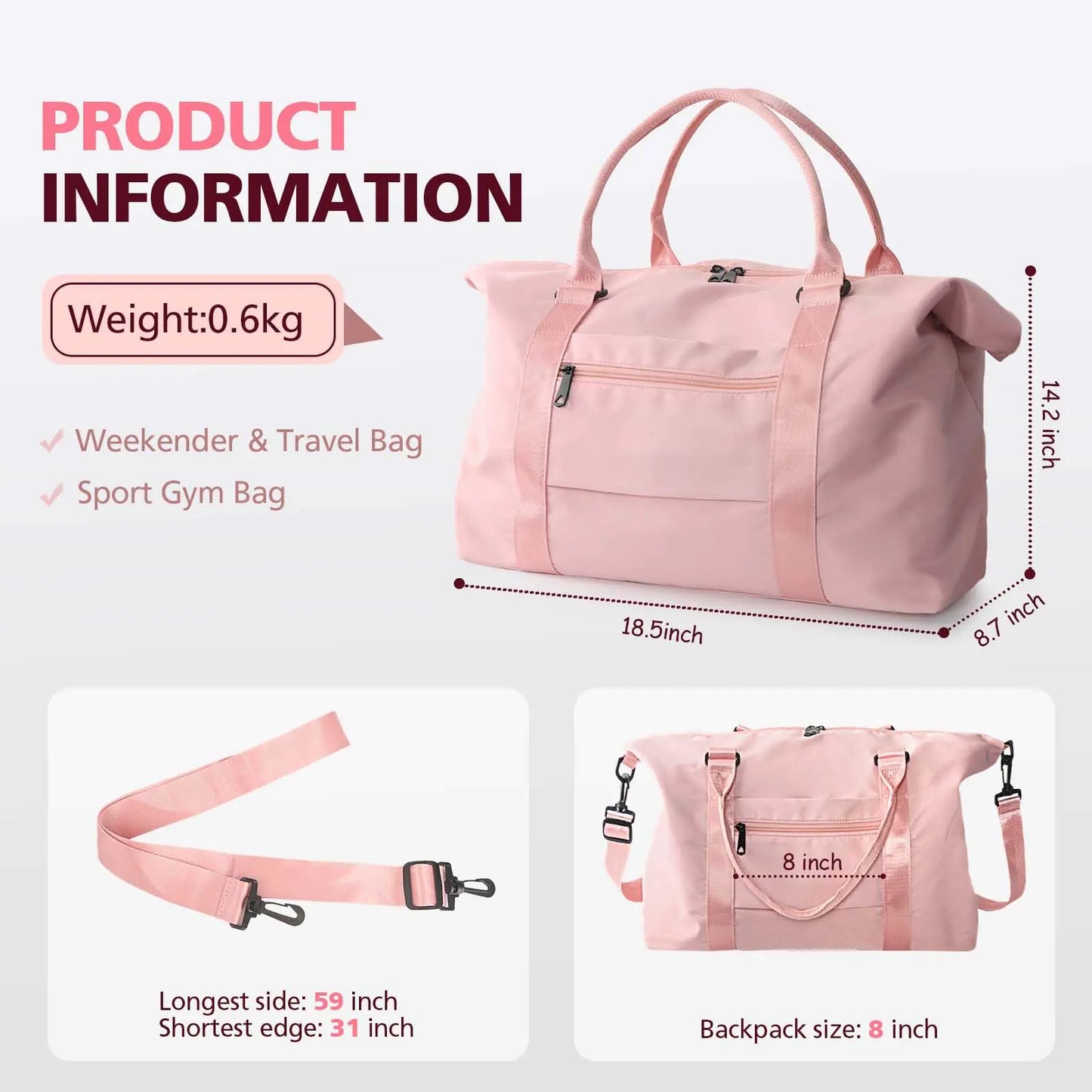 Travel Duffle Bag, Waterproof Weekender Bag Carry On Tote Bag - Kim’s Signature Beauty & Accessories    