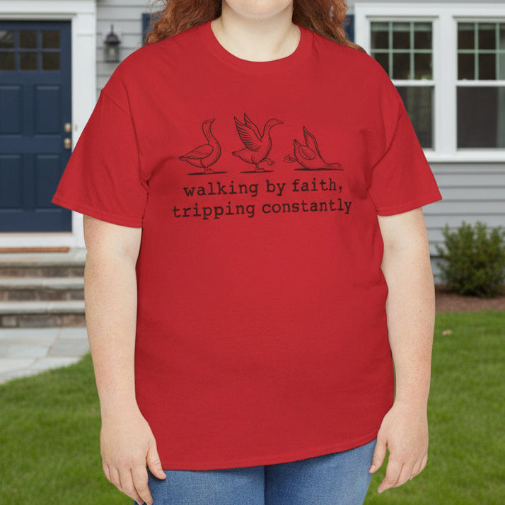 Walking by Faith, Tripping Constantly – Funny Christian Tee - Kim’s Signature Beauty & Accessories    