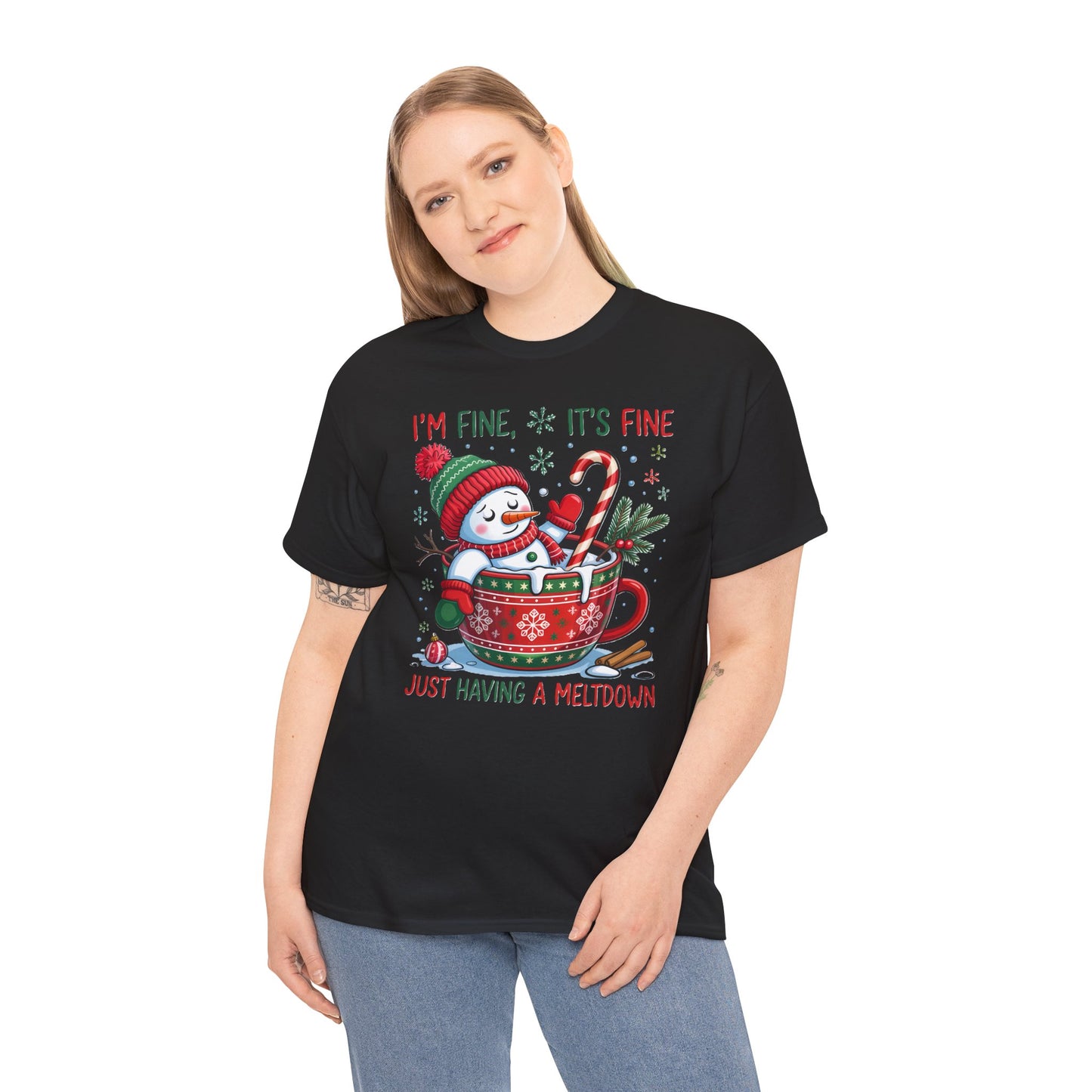 Festive Snowman Quote Tee - Unisex Heavy Cotton T-Shirt for Holiday Cheer - Kim’s Signature Beauty & Accessories    