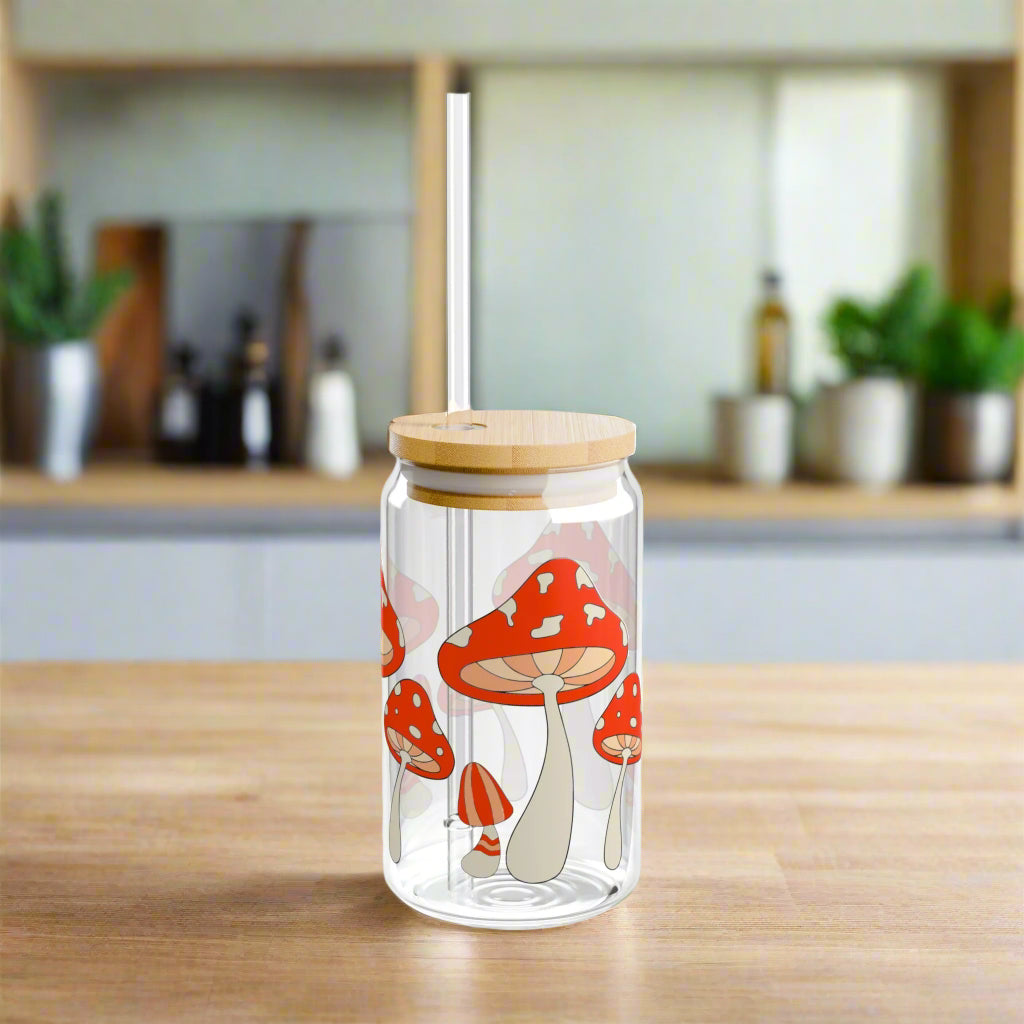 For the Love of Mushrooms Sipper Glass, 16oz - Kim’s Signature Beauty & Accessories    (Store description)