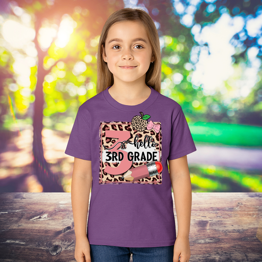 Hello 3rd Grade Leopard Pencil Tee – Back to School Shirt for Girls - Kim’s Signature Beauty & Accessories    (Store description)