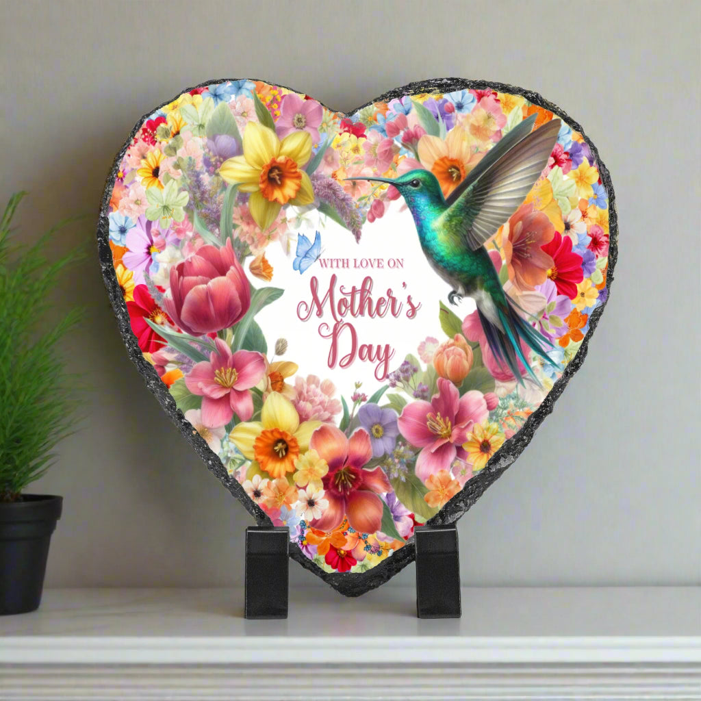 Heart-Shaped Mother’s Day Slate Plaque – With Love & Hummingbird Design - Kim’s Signature Beauty & Accessories    (Store description)