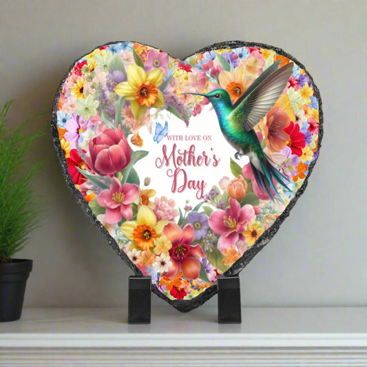 Heart-Shaped Mother’s Day Slate Plaque – With Love & Hummingbird Design - Kim’s Signature Beauty & Accessories    (Store description)