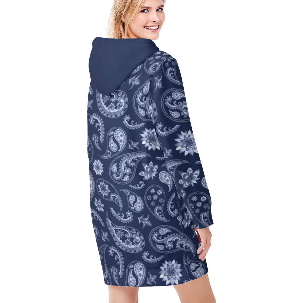 Blue & White Paisley Hoodie Sweat Dress - Kim’s Signature Beauty & Accessories    