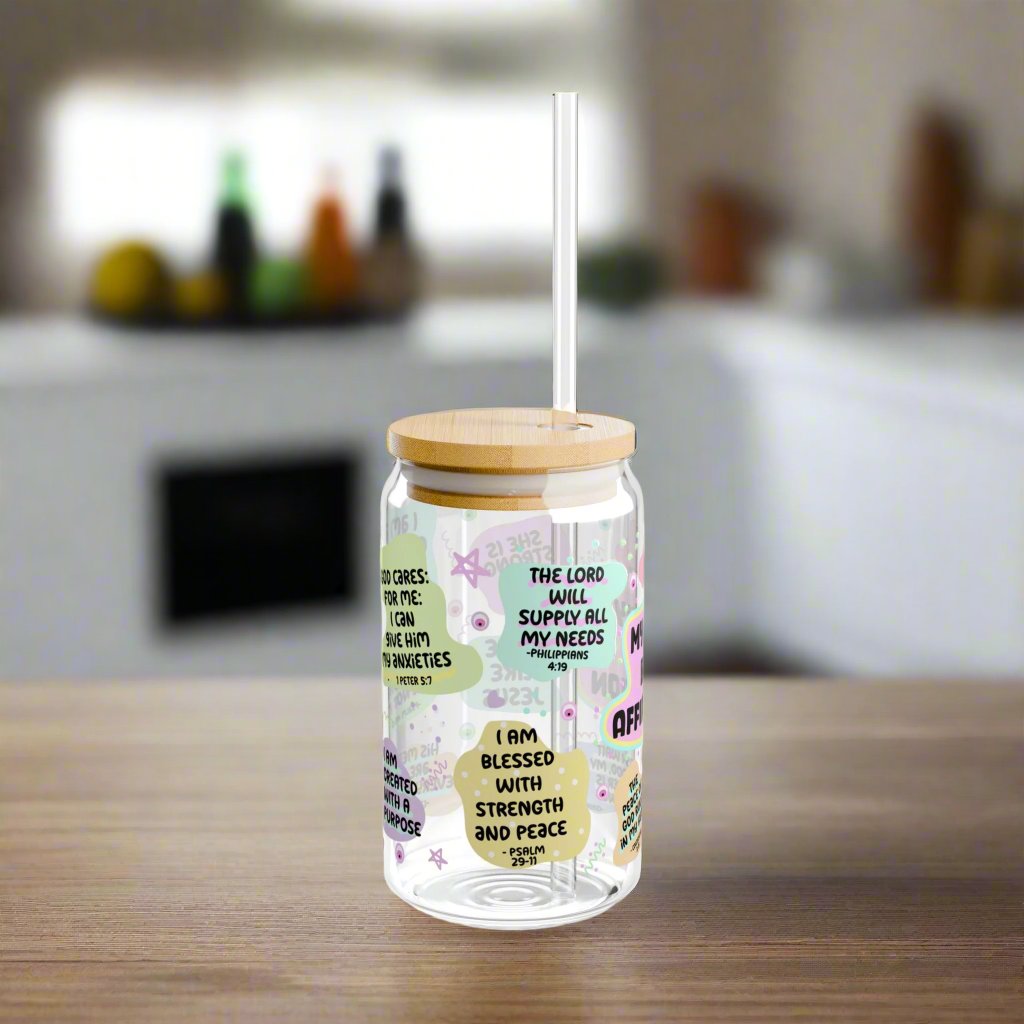 Bible Affirmations 16oz Glass Sipper - Kim’s Signature Beauty & Accessories    (Store description)