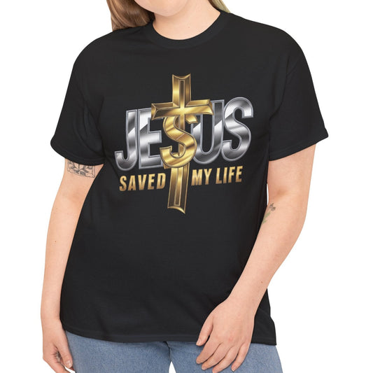 Jesus Saved My Life Cotton Tee - Kim’s Signature Beauty & Accessories    (Store description)