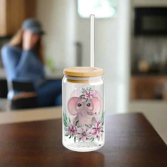 Colorful Elephant | Sipper  Glass, 16oz - Kim’s Signature Beauty & Accessories    (Store description)