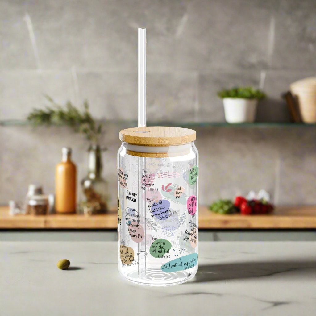 Daily Bible Affirmations Sipper Glass - Kim’s Signature Beauty & Accessories    (Store description)