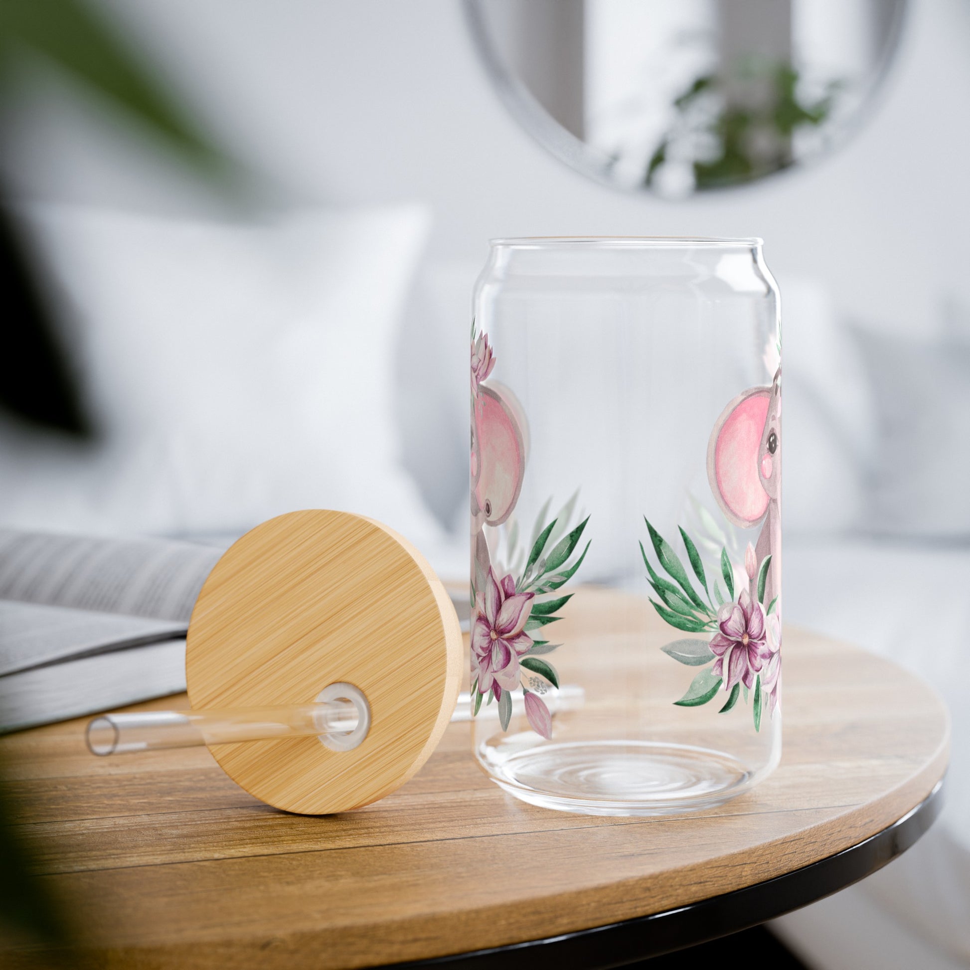 Colorful Elephant | Sipper  Glass, 16oz - Kim’s Signature Beauty & Accessories    (Store description)