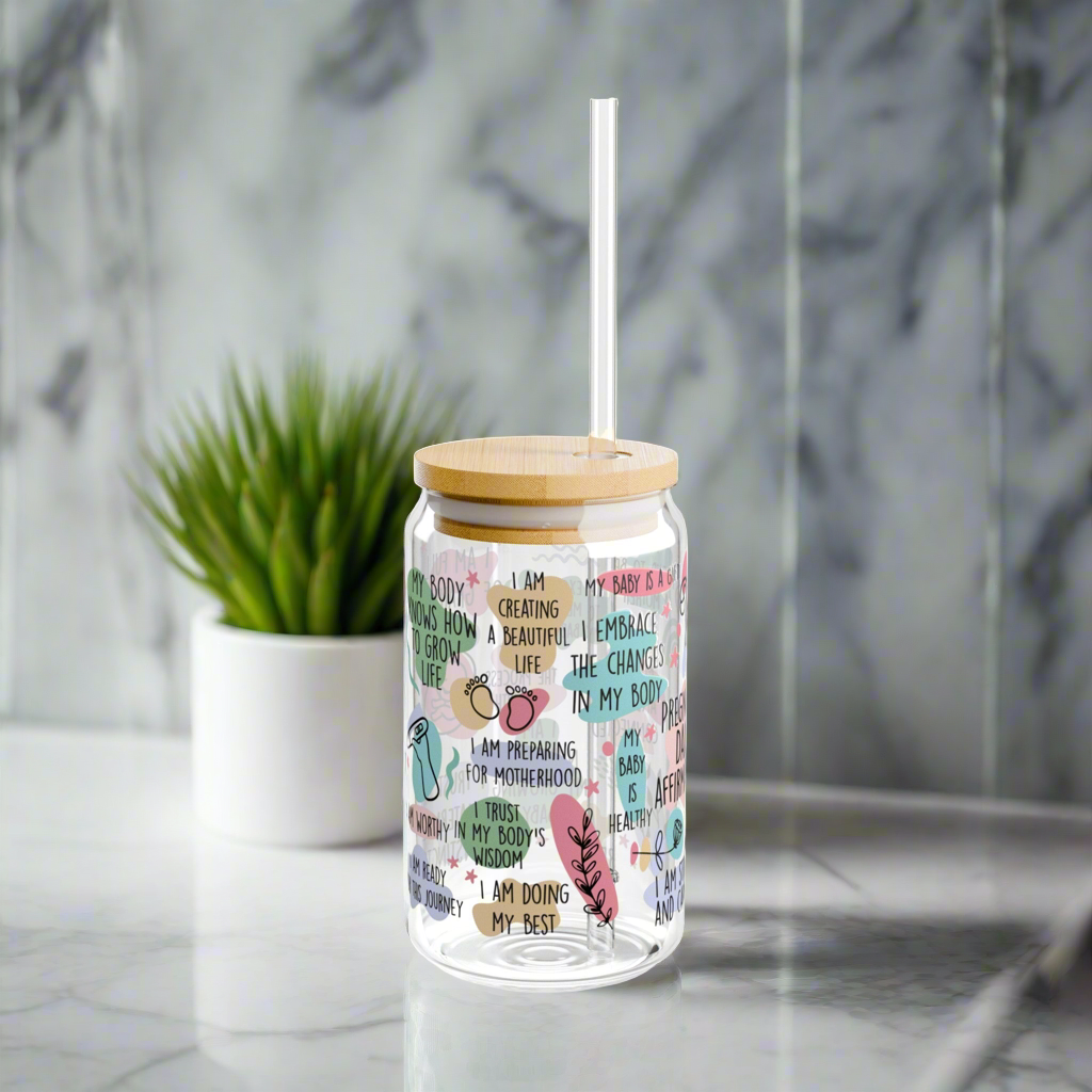 Pregancy Affirmations Sipper Glass, 16oz - Kim’s Signature Beauty & Accessories    (Store description)