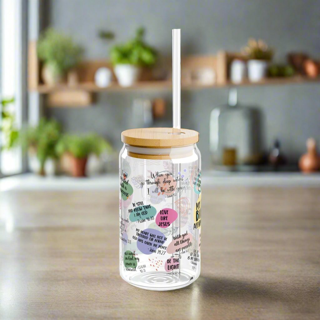 Daily Bible Affirmations Sipper Glass - Kim’s Signature Beauty & Accessories    (Store description)