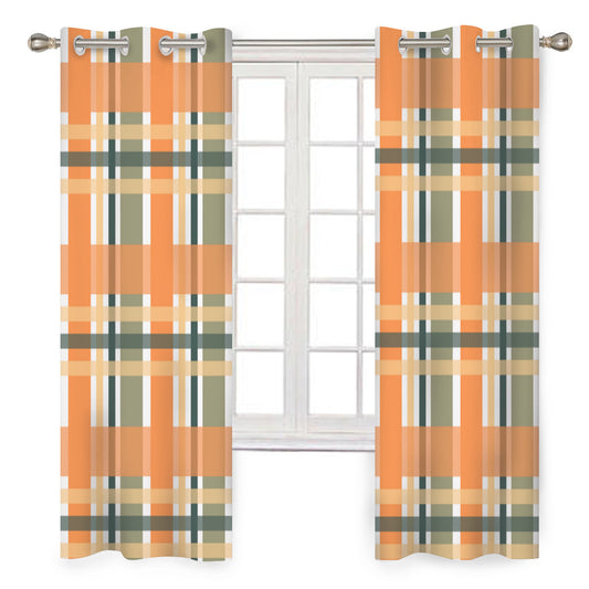 Orange Plaid Blackout Curtains - 2 Panel Set for Bedroom or Living Room - Kim’s Signature Beauty & Accessories    