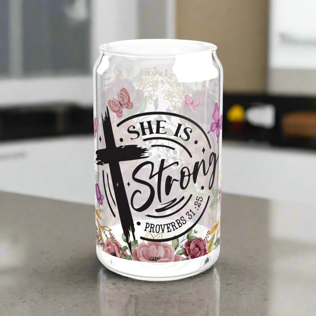 She Is Strong Glass Sipper - Kim’s Signature Beauty & Accessories    (Store description)