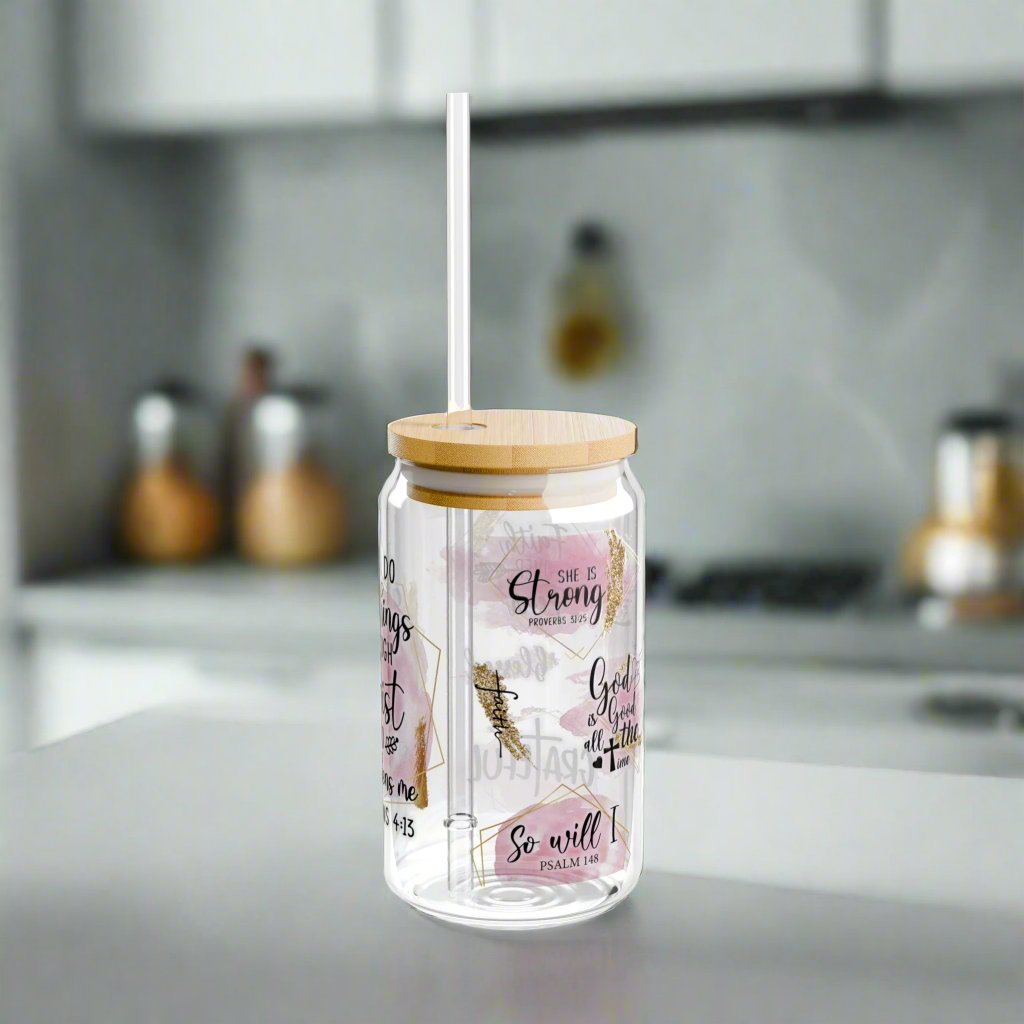 I Can Do All Things Sipper Glass - Kim’s Signature Beauty & Accessories    (Store description)