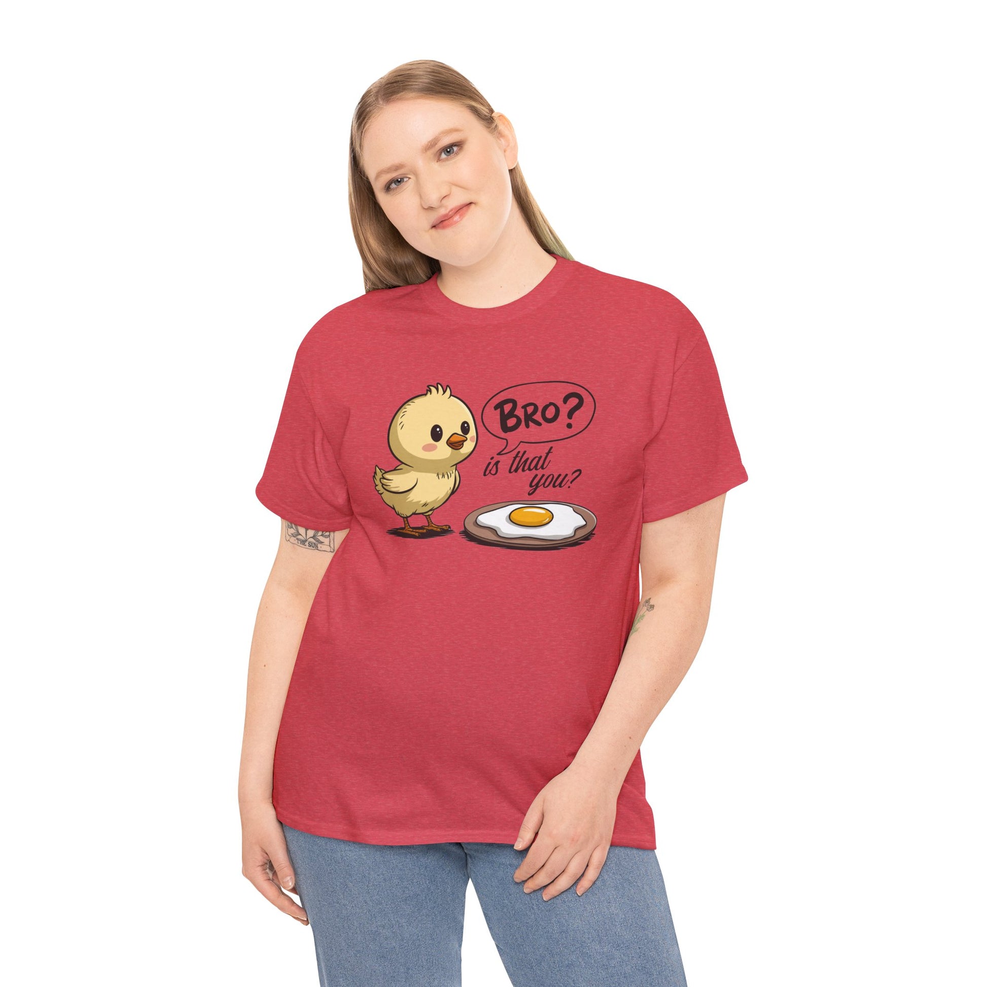 Funny Chick Tee - "Bro? Is That You?" - Unisex Heavy Cotton T-Shirt for Bird Lovers, Casual Wear, Gift Idea, Easter, Humor - Kim’s Signature Beauty & Accessories    (Store description)