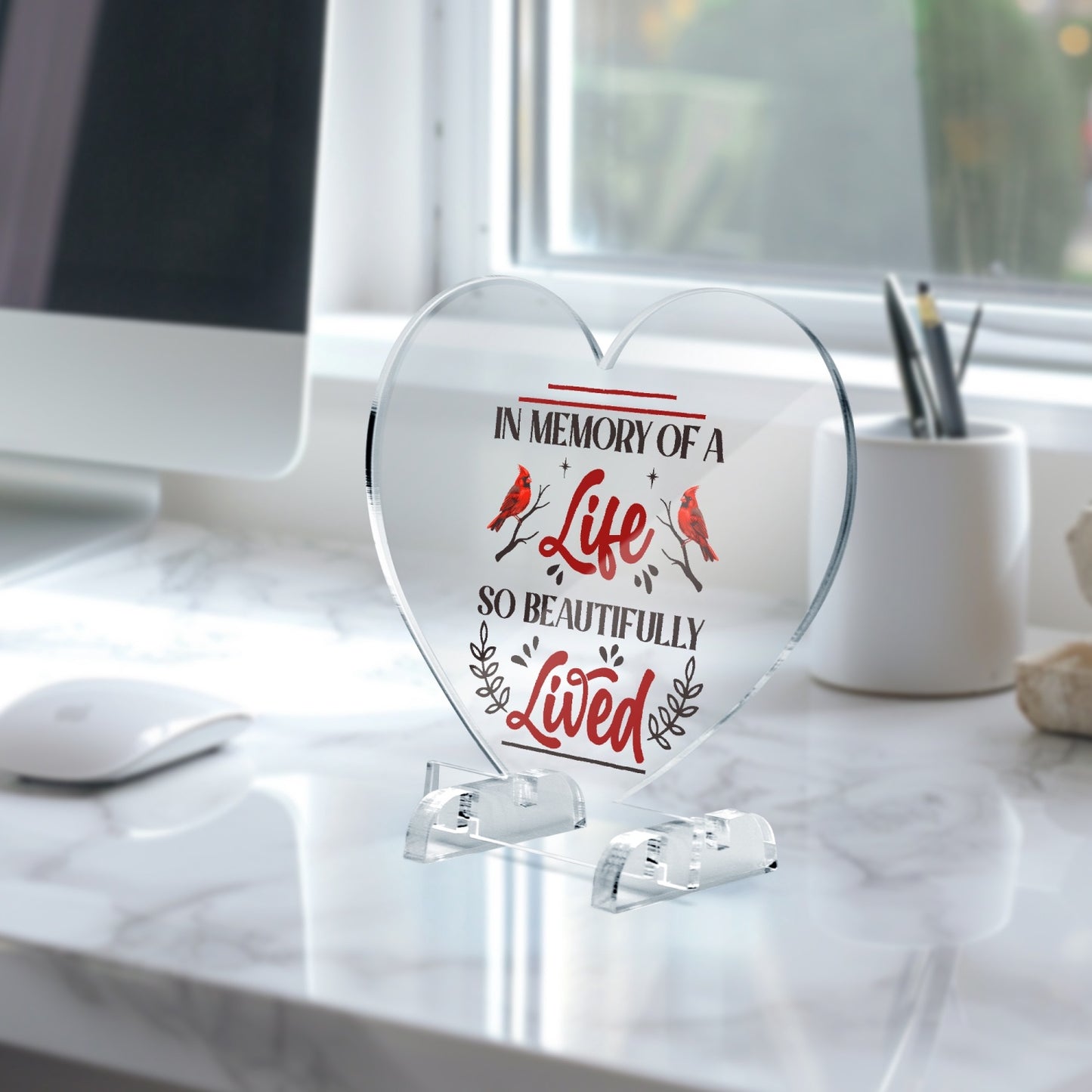 In Memory Acrylic Plaque with Stand - Heart - Kim’s Signature Beauty & Accessories    