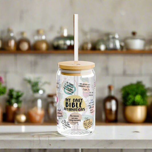 Daily Bible Affirmations Sipper Glass - Kim’s Signature Beauty & Accessories    (Store description)