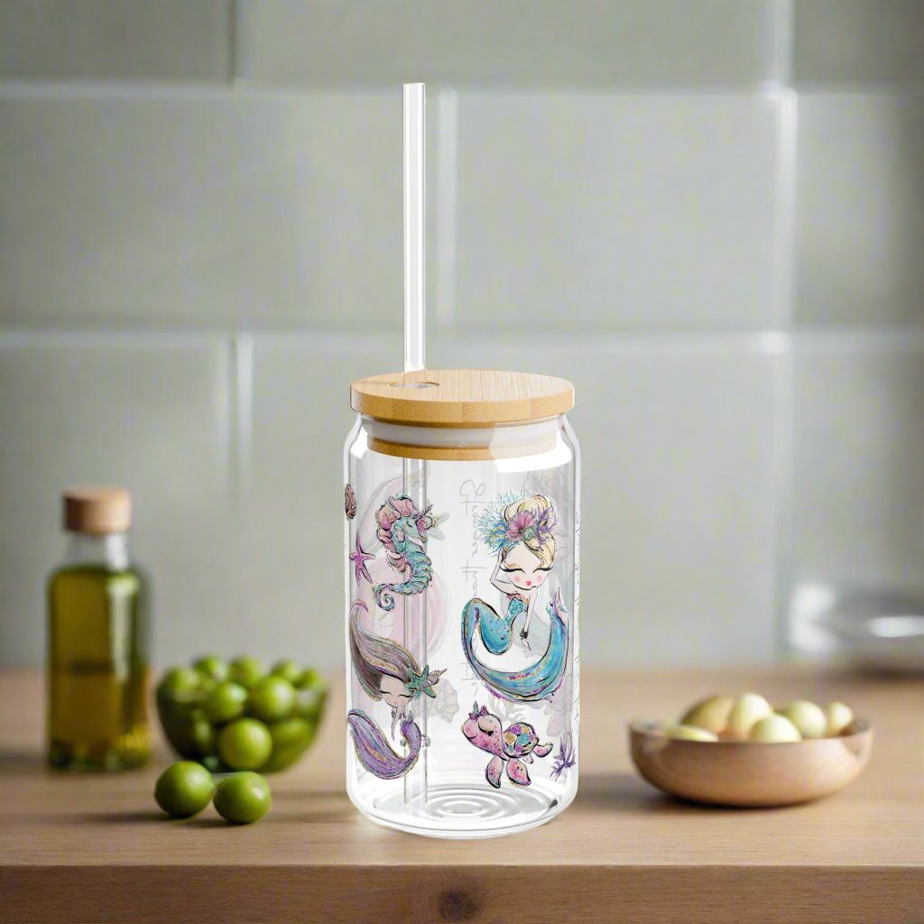 In a World full of Fish Be a Mermaid Sipper Glass - Kim’s Signature Beauty & Accessories    (Store description)
