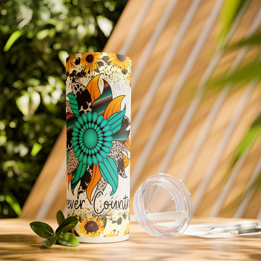 Forever Country | Skinny Tumbler with Straw, 20oz - Kim’s Signature Beauty & Accessories    (Store description)