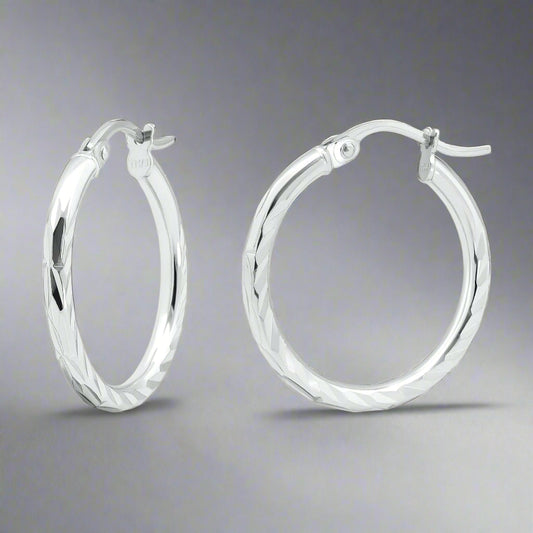 925 Sterling Silver Diamond-Cut Hoop Earrings - Kim’s Signature Beauty & Accessories    
