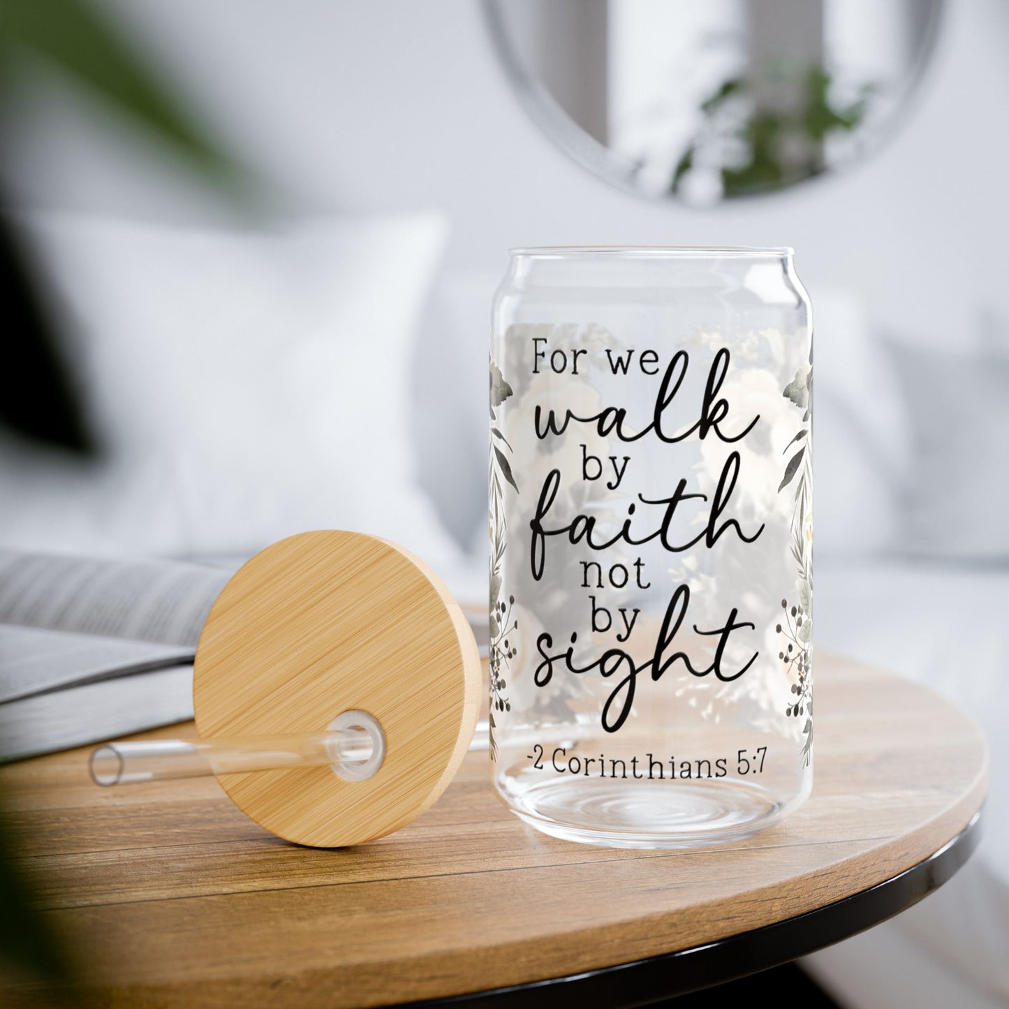 Faith-Inspired Floral Sipper Glass - 16oz with Straw - Kim’s Signature Beauty & Accessories    (Store description)