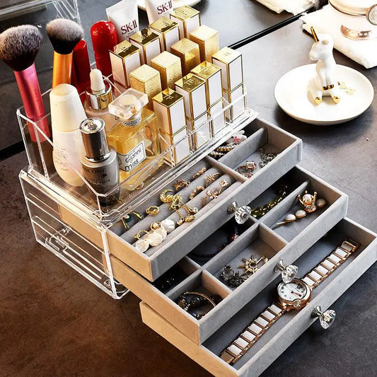 Acrylic Jewelry Box Velvet Compartments - Kim’s Signature Beauty & Accessories    