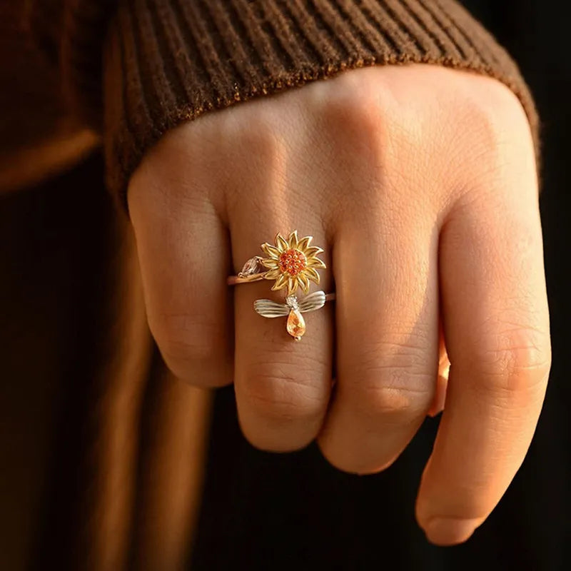Adjustable Spinning Sunflower Anti Stress Ring - Kim’s Signature Beauty & Accessories    