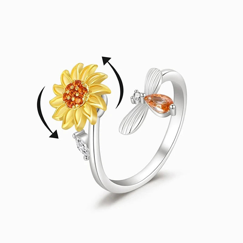 Adjustable Spinning Sunflower Anti Stress Ring - Kim’s Signature Beauty & Accessories    