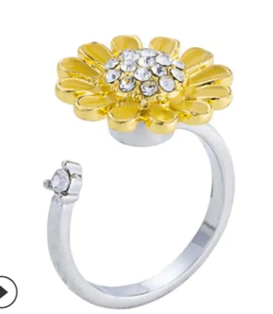 Adjustable Spinning Sunflower Anti Stress Ring - Kim’s Signature Beauty & Accessories    