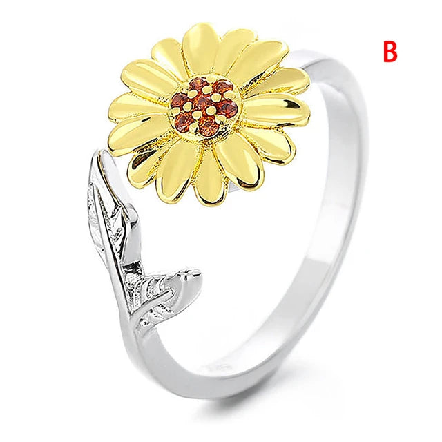Adjustable Spinning Sunflower Anti Stress Ring - Kim’s Signature Beauty & Accessories    