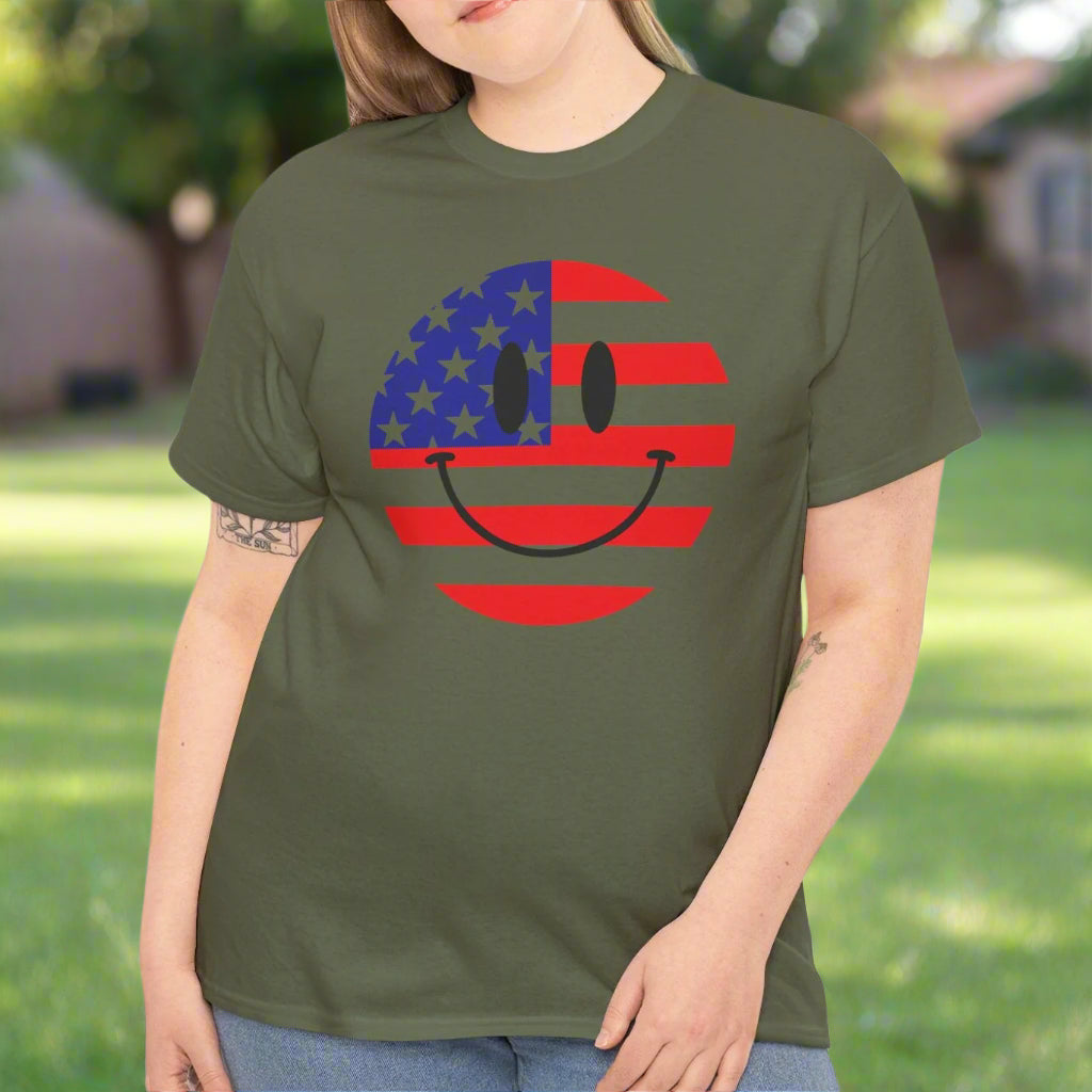 All-American Smiley Tee – Fun Patriotic T-Shirt - Kim’s Signature Beauty & Accessories    
