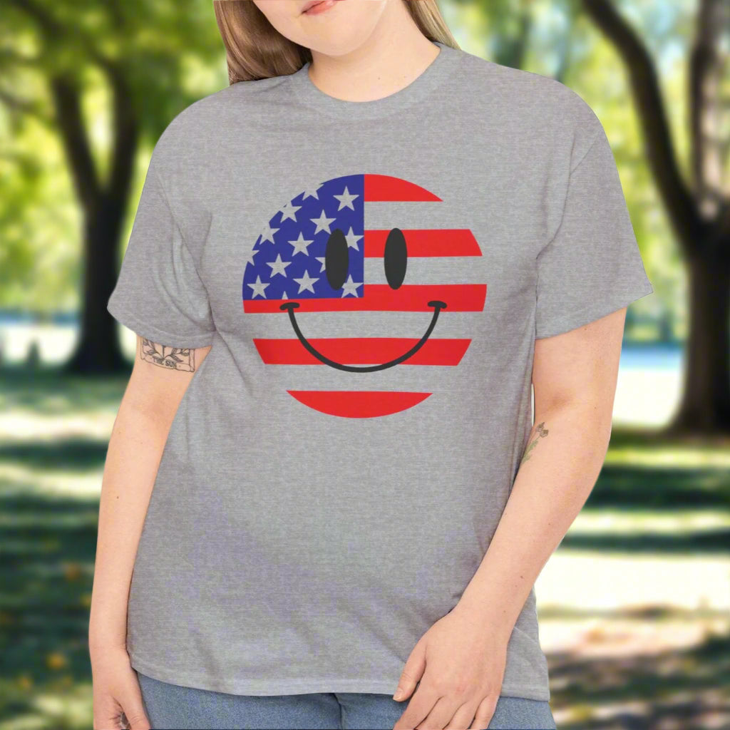 All-American Smiley Tee – Fun Patriotic T-Shirt - Kim’s Signature Beauty & Accessories    