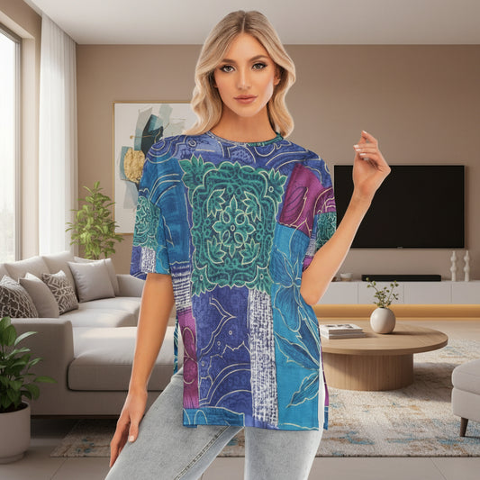 All-Over Print Women's Short Sleeves T-shirt With Hem Split - Kim’s Signature Beauty & Accessories    