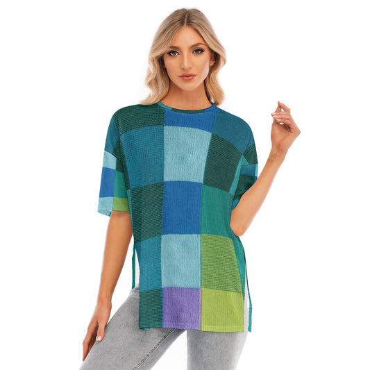 All-Over Print Women's Short Sleeves T-shirt With Hem Split - Kim’s Signature Beauty & Accessories    