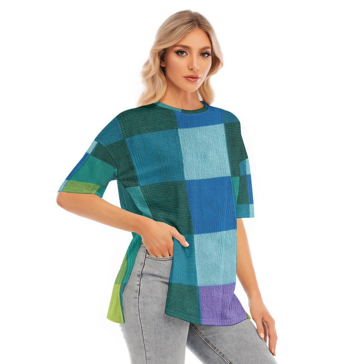 All-Over Print Women's Short Sleeves T-shirt With Hem Split - Kim’s Signature Beauty & Accessories    