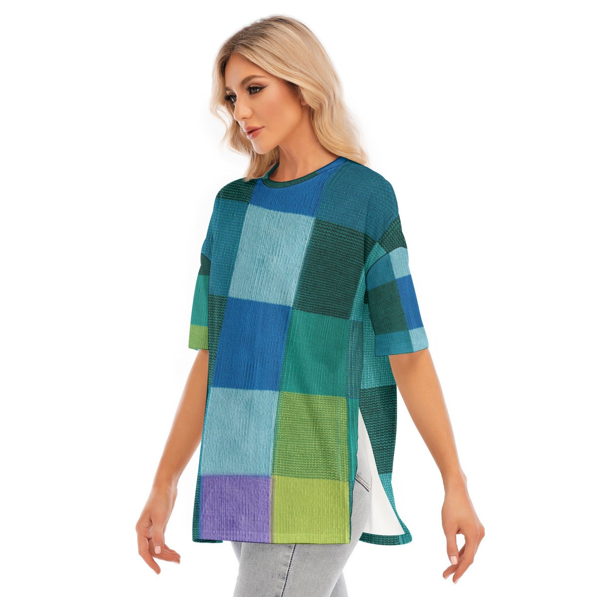 All-Over Print Women's Short Sleeves T-shirt With Hem Split - Kim’s Signature Beauty & Accessories    